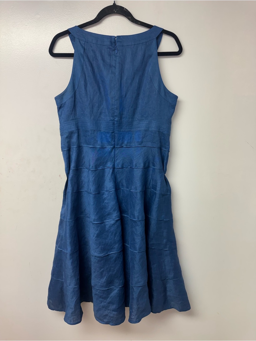 Jones New York 100% Linen Dress 12 Blue Midi Resort Travel Wedding Guest Summer - Picture 4 of 9